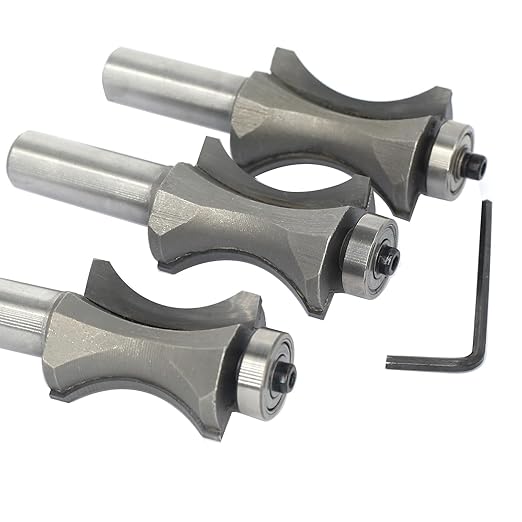Akylin's 3Pcs Convex Edge Oval Router Bit Set 1/2" Shank, Shallow Bullnose at 1",1-1/8",1-1/4" Length,Convex Column Molding Router Bits-Perfect for Stair Treads and Shelf Edges
