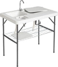 Outvita Folding Portable Camping Sink Table with Sink Faucet, Drainage Hose & Grid Rack, White
