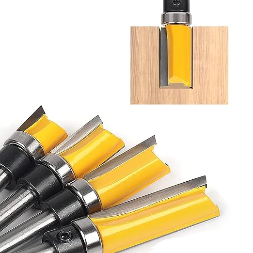 Pattern Flush Trim Bit 4 Pcs Router Bits，Top Bearing Flush Trim Bits Set，1/4 Inch Shank ,Cutting Length 1/2", 3/4", 1", 1-1/2"，Template Guide Woodworking Milling Cutter Tool