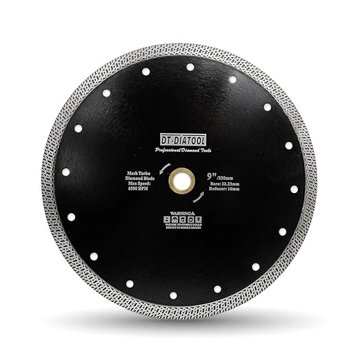 DT-DIATOOL Diamond Granite Blade 9 Inch for Marble Porcelain Tile Ceramic Diamond Cutting Disc with Mesh Turbo Diamond Segments