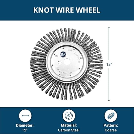 Benchmark Abrasives 12 Inch Wire Wheel Expansion Joint Cleaning Wheel, 1" Arbor 3/8" DPH Knotted Wire for Cleaning Cracks in Asphalt, Concrete, Masonry - Max RPM 5,000