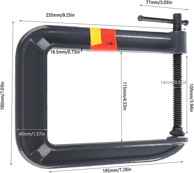 Deep Throat C Clamp, Clamping Thickness 100mm*Depth 185mm Heavy Duty Deep Throat U Clamp, G Type Clamping Device for Various Manufacturing Fields