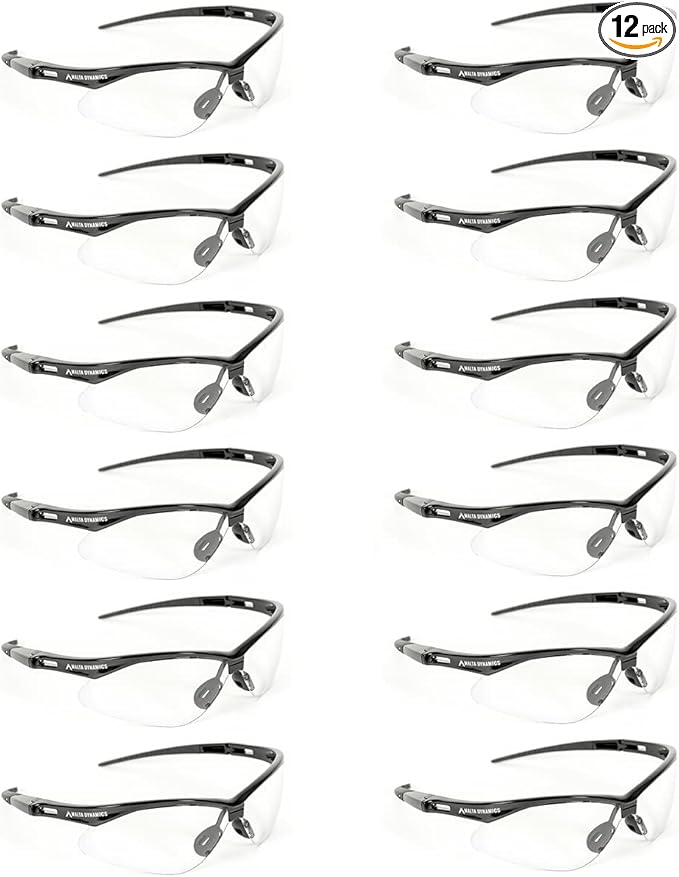 Malta Dynamics APEX Safety Glasses – Construction Safety Glasses for Men and Women with Anti Scratch and Anti Fog Protection, ISEA & ANSI Z87 Compliant (Clear, 12 Pairs)