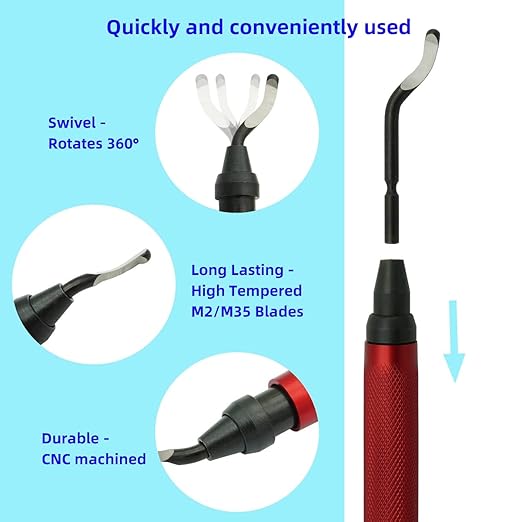 Deburring Tool Kit Metal Handle Chamfer Tool 6.5Inch for Aluminum Steel Plastic Tube Hole 3D Printed Plastic Edges with Extra 10 HSS Blades Red Handle…