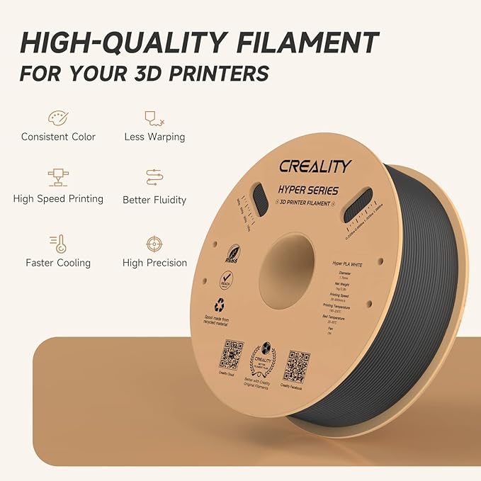 Official Creality Hyper PLA Filament 1.75mm, High Speed PLA 30-600mm/s Rapid 3D Printer Filament, Dimensional Accuracy +/-0.02mm, Fit Most FDM 3D Printers, 1KG(2.2lbs) Spool Black