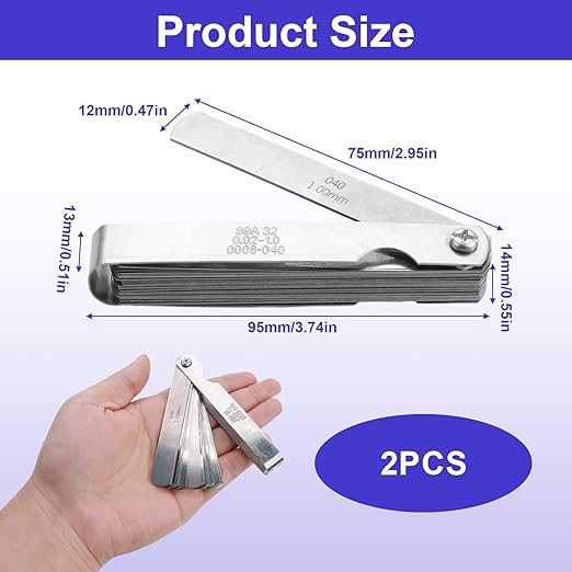 2 Pcs 32 Blades Stainless Steel Feeler Gauge for Valves 0.0008-0.04" (0.02-1.00mm) Universal Standard SAE and Metric Offset Valve Thickness Gauge for Spark Plug Piston Measuring Gap Width Thickness