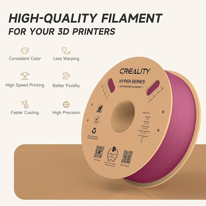 Official Creality Hyper PLA Filament 1.75mm, High Speed PLA 30-600mm/s 3D Printer Filament, Dimensional Accuracy +/-0.02mm, Fit Most FDM 3D Printers,1KG(2.2lbs) Spool Viva Magenta