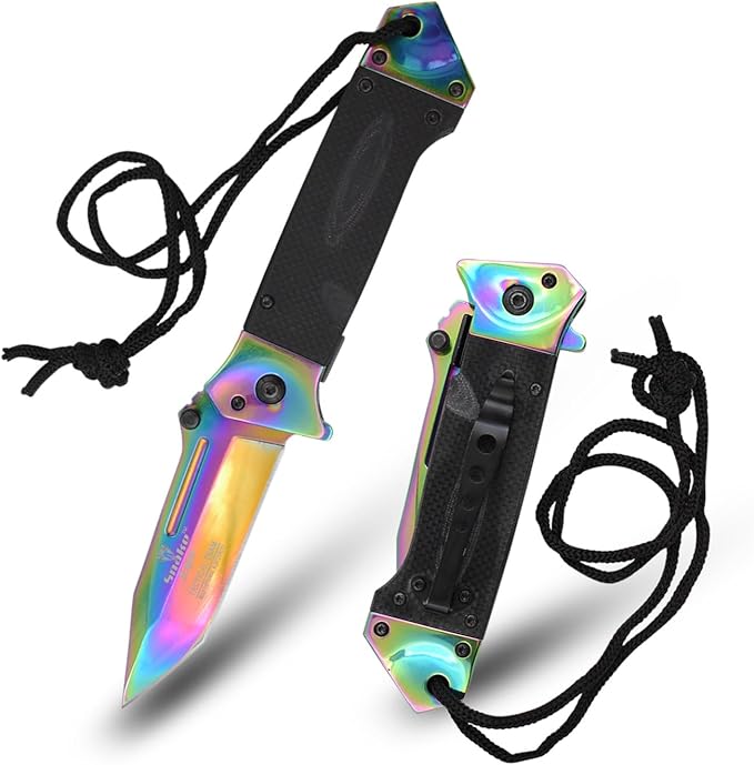 Snake Eye Tactical Heavy Duty Every Day Carry Folding Pocket Knife (Rainbow)