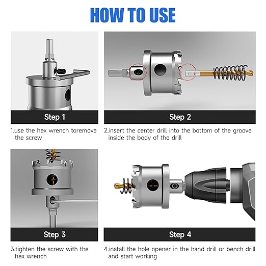 Pro Edge 20pcs Carbide Hole Saw Kit for Hard Metal, TCT 1/2"-2-1/4" Hole Cutter Set for Stainless Steel, Iron, Alloy, Aluminum, with Two Extra Titanium Plated Pilot Center Drill and Two L-Wrench
