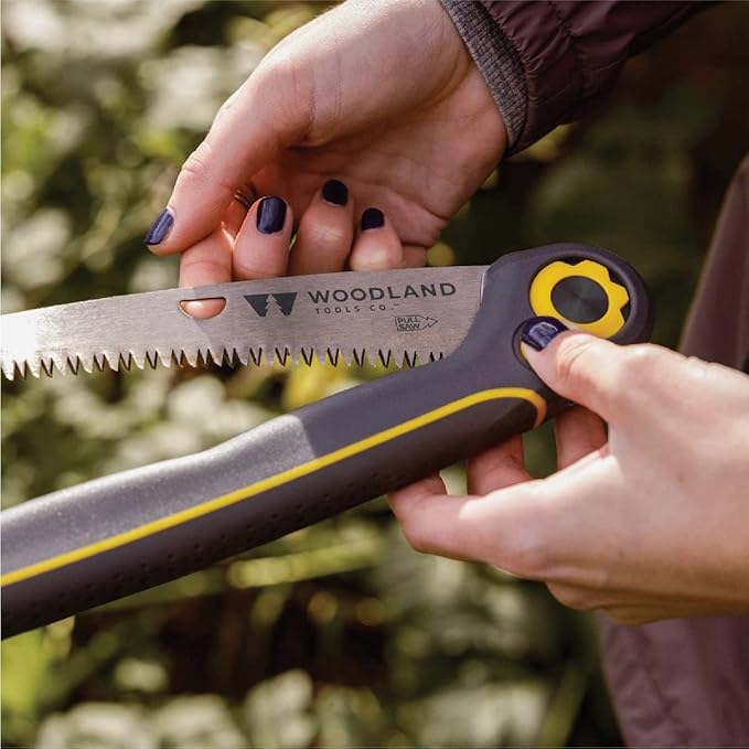 Woodland Tools Duralight Folding Saw – Curved Pruning Saw with Hardened Steel Blade, 3-Position Lock, Soft Grip Handle – Manual Tool for Tree Trimming, Branch Cutting, and Yard Work