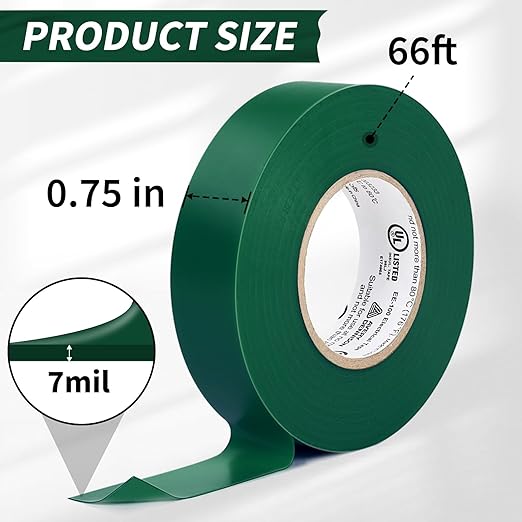 Avery Dennison Electrical Tape, General Use PVC Electric Tape, UL/CSA Listed Insulating Vinyl Tape for Electrical, Repairs, Automotive and Equipment, EE-100, ¾ in x 66 ft, Green, 1 Roll