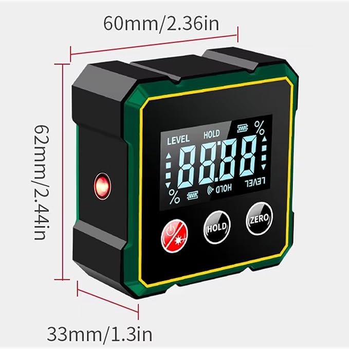 Digital Angle Finder with Electronic Laser Level,Inclinometer- 4-side Strong Magnetic Angle Gauge with Backlight, Finder Measuring Tool for Woodworking Tablesaw(Laser Level is Class II, Output<5mW)
