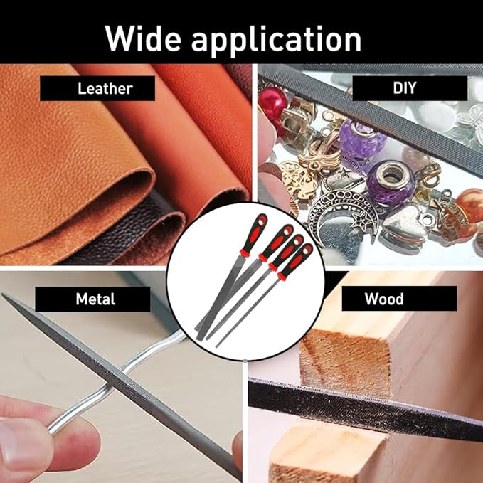 NORTOOLS 17 PCS T12 Steel File Set, Flat/Round/Triangle/Half-Round Hand Set with Needle File & Brush for Woodwork, Metal, Model & Hobby Applications