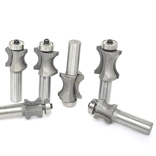 Akylin's 6Pcs Convex Edge Oval Router Bit Set 1/2" Shank, Shallow Bullnose at at 5/16",3/8",1/2",5/8",3/4",7/8" Length,Convex Column Molding Router Bits-Perfect for Stair Treads and Shelf Edges