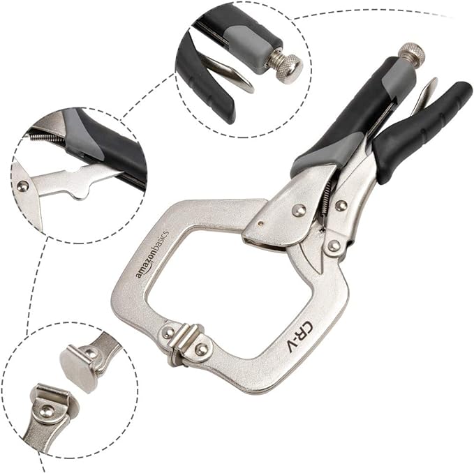 Amazon Basics Adjustable Metal Face Clamps for Woodworking, Welding, or Repairs, 11-inch, Pack of 2, Black/Silver