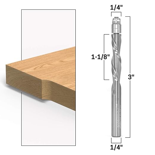 YONICO Router Bits Pattern Bit Solid Carbide Flush Trim Spiral 1-1/8-Inch Down-Cut 1/4-Inch Shank 14120