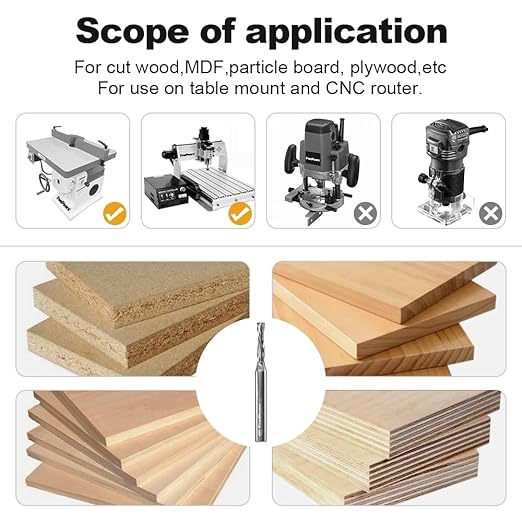 FivePears Down Cut Spiral Router Bit for CNC, 3/16 inch Cutting Diameter and 3/4 inch Cutting Length 1/4 inch Shank Carbide End Mill Router Bit for Wood Carving Engraving Grinding Grooving