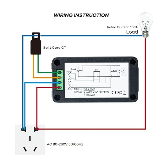 AC 80-260V 100A LCD Digital Display Multi-Function Power Monitor Voltage Current Frequency Power Factor Energy Meter Ammeter Voltmeter with Split Core Current Transformer