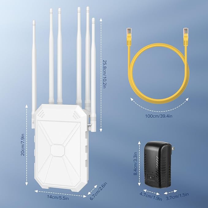 AX1800 Outdoor WiFi 6 Extender, High Power Outdoor WiFi Extender Signal Booster, Long Range Outdoor WiFi Access Point, IP67 Weatherproof, Passive PoE, for Starlink, Patio, Camping, Yard, RV