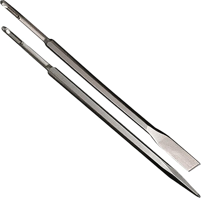 24-Inch SDS Plus Chisel Set, 3/4 Inch Flat Chisel and Point Chisel with Sds Plus Shank Ideal for Concrete Demolition, Tile Removal Chisel Tool for SDS Plus Hammer Drill Attachment