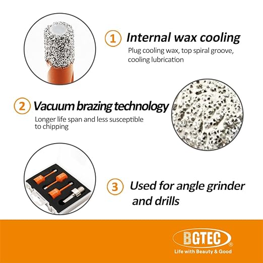 Diamond Core Drill Bit Kit BGTEC Diamond Hole Saw Tile Cutter for Porcelain Tile Ceramic Marble Brick Granite Stone, 5/8"-11 Thread Hole Saw 8/8/8mm+HEX Adapter