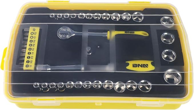 DNA MOTORING Home Repair Tool Set, Magnetic Screwdriver Socket Set, Ratchet Screwdriver Tools Set for Mechanics and DIY, w/Storage Box, Yellow, TOOLS-00036