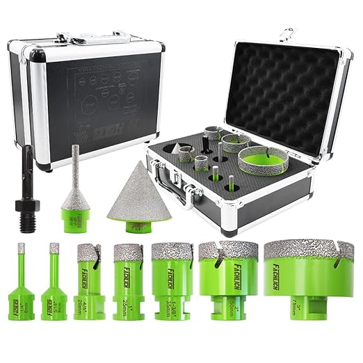 Diamond Core Drill Bits Set - Tile Hole Saw Kit 6/8/20/25/35/50/75MM with 2" Diamond Beveling Chamfer Bits for Porcelain Ceramic Tile Granite Marble(10PCS)