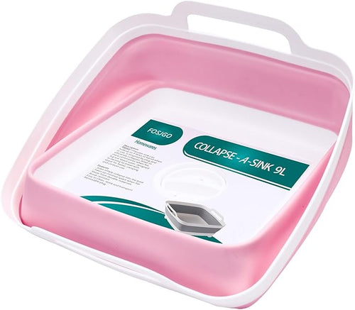 2.4 Gal(9L) Collapsible Dish Basin with Drain Plug,Space Saving Multiuse Foldable Sink Tub,Dishpan,Kitchen Sink for Camping,Plastic Tub,Vegetable Washing,RV…