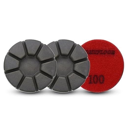 Diamond Floor Polishing Pucks for Terrazzo, Marble, Granite, Concrete Floor, 3 Inch 15mm Resin Bond Hook and Loop Polishing Pad, 100#, 3PCS