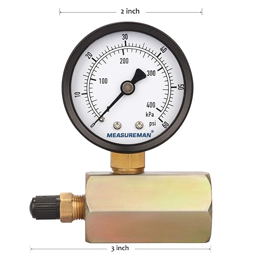 MEASUREMAN 2" Steel Gas Pressure Test Gauge Assembly, 3/4" FNPT Connection, 0-60Psi/kpa, +/-3-2-3% Accuracy