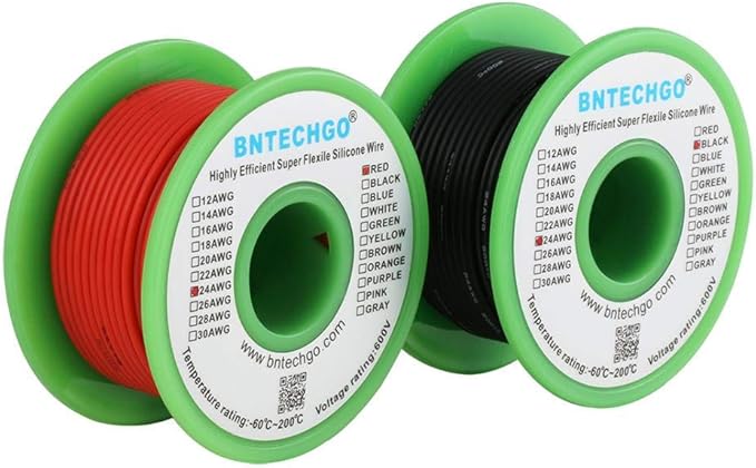 BNTECHGO 24 Gauge Silicone Wire Spool red 25ft and Black 25ft Flexible 24 AWG Stranded Tinned Copper Wire