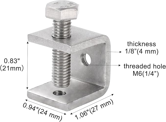53/64” (21 mm) Mini C Clamps Stainless Steel, Small C-Clamp Tiger Clamp G-Clamp U Clamps Heavy Duty for Woodworking Welding Building Household, 1/8”(4 mm) Thickness (10 Pack)