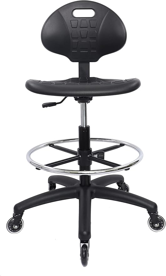 Chair Master (Tall Bench Stool, Rubber Roller Blade Stye Casters Easy to Clean! Ergonomic Polyurethane Drafting Stool. Seat Height Range 24"-34". Home Office Lab Workstation.