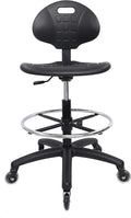 CHAIR MASTER Drafting Stool - Easy to Clean! Ergonomic Polyurethane Chair. Seat Height Adjustable w/Heavy Duty Footring for Home, Automotive, Lab, Cleanroom (Soft Roller Blade Casters, Tall Stool)