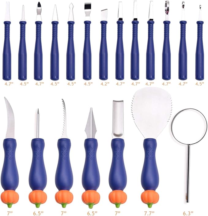Pumpkin Carving Kit Heavy Duty Stainless Steel Tools with Carrying Case (Total 31 Pieces) Pumpkin Carver Pumpkin Sculpting Set Halloween Party Decorating Gift for Adults (Black)