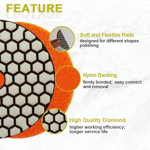 Dry Diamond Polishing Pads 4"/100mm - 8pcs Grit 1500 Polish Pad Kit for Granite Marble Artificial Stone Quartz for Angle Grinder