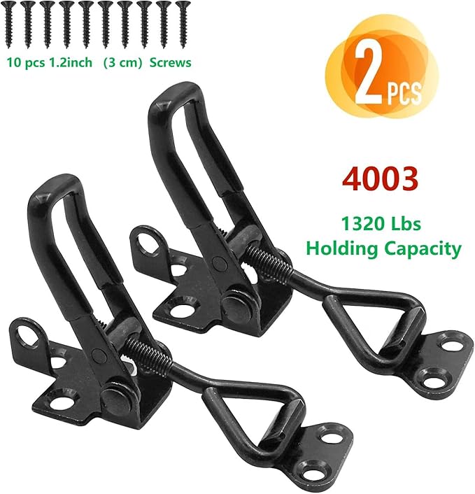 2 Pack Adjustable Black Toggle Clamp Latch(4003) Heavy Duty 1320lbs Capacity Toggle Latch & Quick Release Metal Pull Latches, Easy to Install for Lid Box Case Door Smoker(come with 10pcs 1.2" Screws)