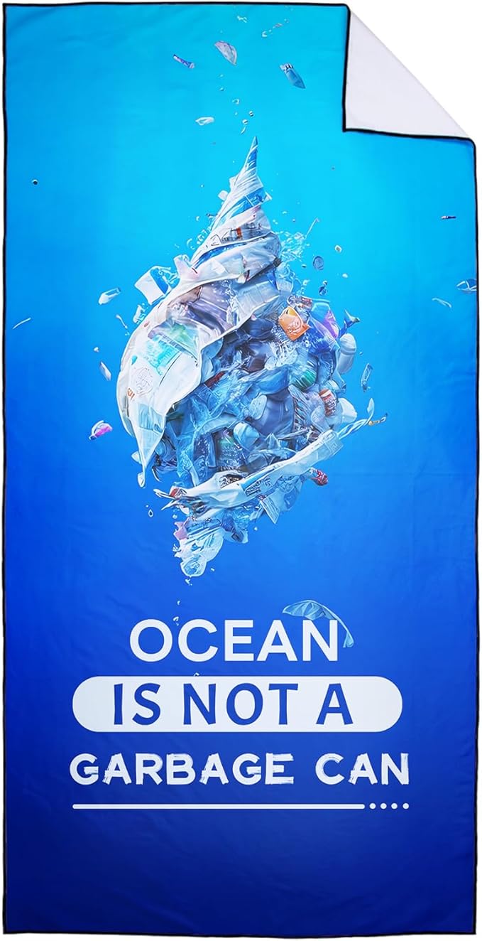 Protect Ocean Environment Beach Towel Oversized 36" x 72", Thin Lightweight Sand Free Quick Dry Microfiber Towel for Swimming Pool Cruise Camping Travel