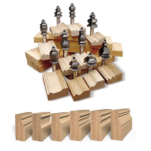 10PCS Architectural Molding Router Bit Set 1/2 Shank Casing Base CNC Line Handrail Woodworking Cutters Face Mill Woodworking Chisel Cutter Milling Tool