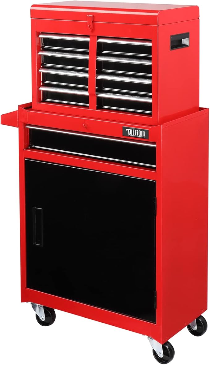 TUFFIOM 5-Drawer Rolling Tool Chest, Tool Storage Cabinet w/Drawers, Lockable Wheels, Detachable Top & Adjustable Shelf, Mechanic Tool Organizer Box for Garage, Workshop, Warehouse & Repair Shop