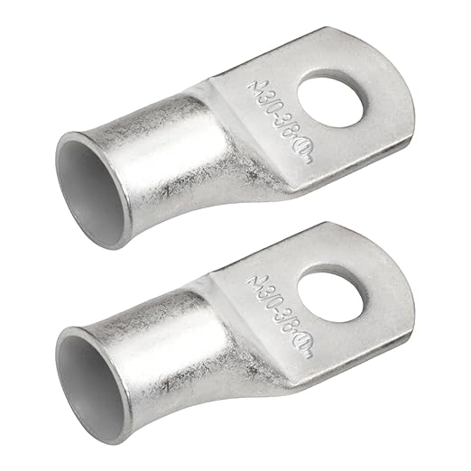 SELTERM 2pcs 3/0 AWG 3/8" Stud Tinned Copper Wire Lugs, Battery Lugs, Ring Terminals, Battery Cable Ends, 000 Gauge Ring Terminal Connectors, UL Marine Grade Electrical Battery Terminal Connectors