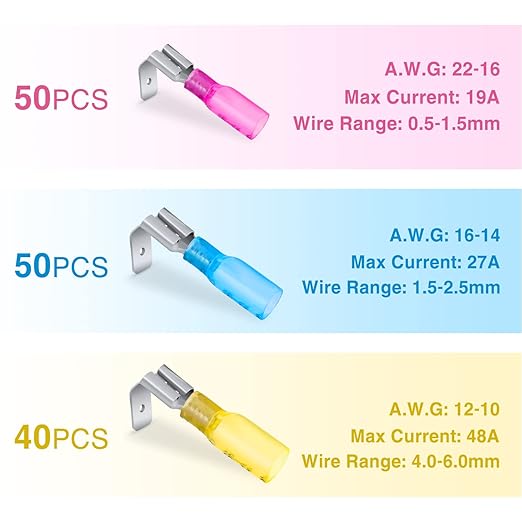 Nilight 140PCS Heat Shrink Piggy Back Spade Terminals Connectors Assortment Kit 22-16/16-14/12-10 AWG Quick Splice Crimp for Auto Cars Trucks Boats and 12V Accessories