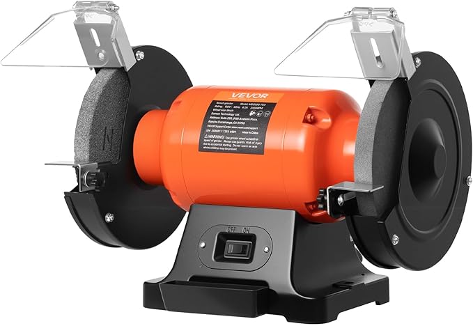 VEVOR Bench Grinder, 8-inch Single Speed Bench Grinder, 3450RPM High-Speed Table Grinders with 750W 6.2A Induction Motor, 36/60-Grit Grinding Wheel & Adjustable Eye Shield for Fast Sharpening Grinding
