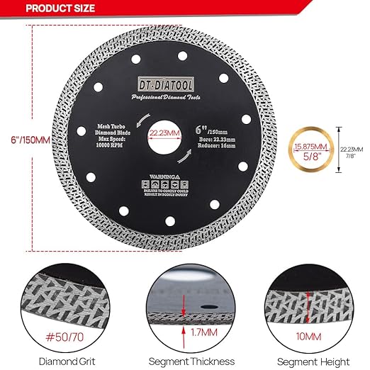 DT-DIATOOL 6 Inch Diamond Granite Blade for Marble Porcelain Tile Ceramic, Pack of 2