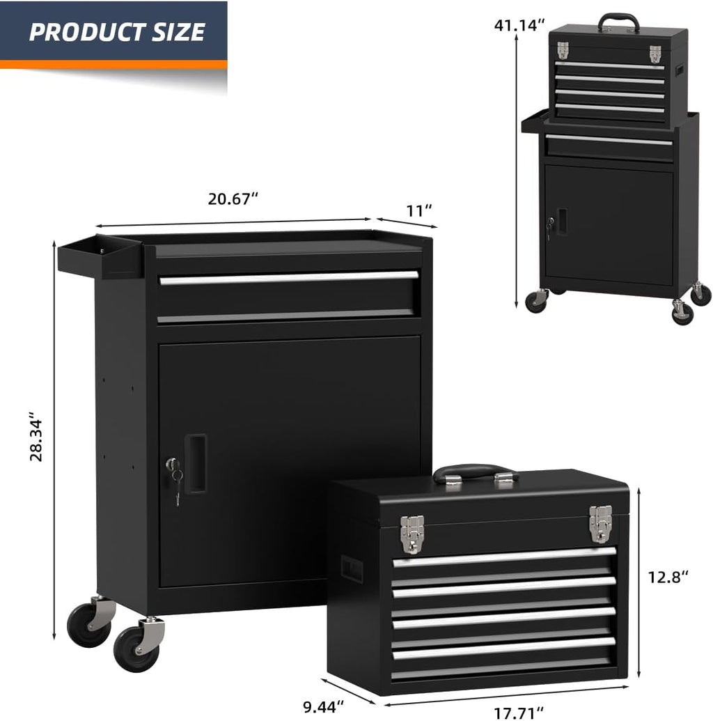 Rolling Tool Box with Wheels, 5-Drawer High Capacity Tool Chest with Wheels, Removable Storage Toolbox with Lock for Garage, Workshop