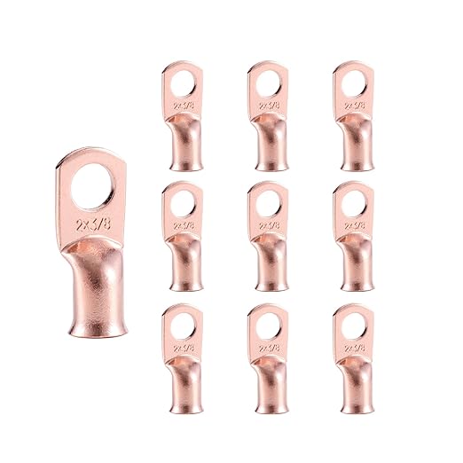 10pcs 2 AWG-3/8”(M10) Ring Terminals 2 Gauge Copper Wire Lugs Battery Cable Ends Heavy Duty Battery Cable Terminal Connectors