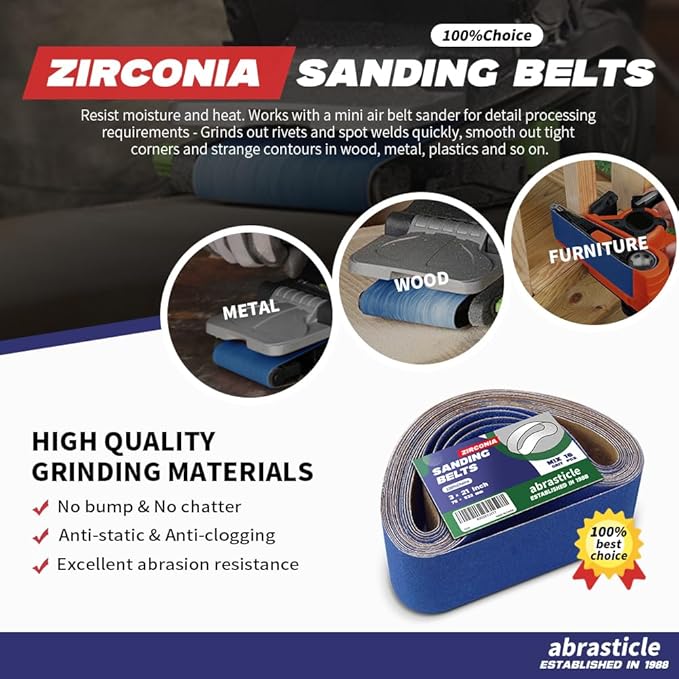 3" x 21" Zirconia Sanding Belts for Metal, 3 x 21 Inch Zirconia Metal Grinding Sand Paper, 16 PCS 4 Each of 60/80/120/240 Assorted Grits