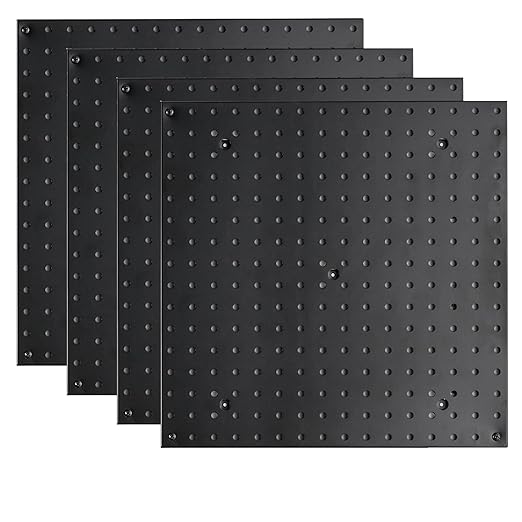 16x16 inch Wall Organizer Pegboard Panels, Black Metal Pegboard for Tool Storage, Workbench Tools Organization Peg Board(4PCS, Black)