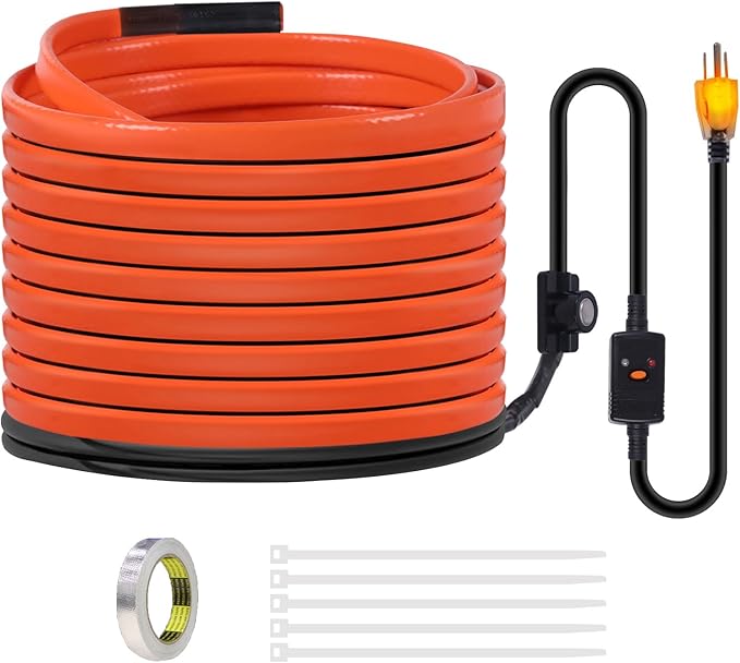 120FT Heat Tape for Water Pipes Freeze Protection IP65 Waterproof 7W/FT 110V BDDFOTO Heat Cable With GFCI Protection and Thermostat,Self-Regulating Pipe Heater for Roof/RV/Water Storage Tank