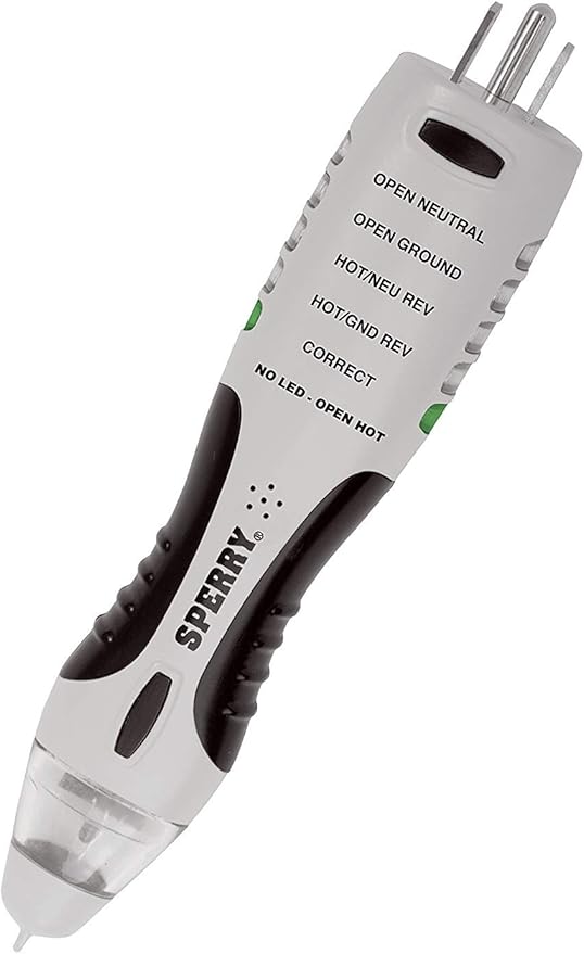 Sperry Instruments VD7504GFI DualCheck 2-in-1 Non-Contact Voltage Detector + GFCI Outlet Circuit Analyzer, 360° Visual & Audible Indicators, 50-1000V AC, 250 lb. Crush Rating